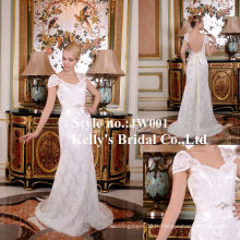 2014 vente chaude élégante sexy bas bas profond V pleine dentelle avec perles big bowknot robe de mariée robes de mariée